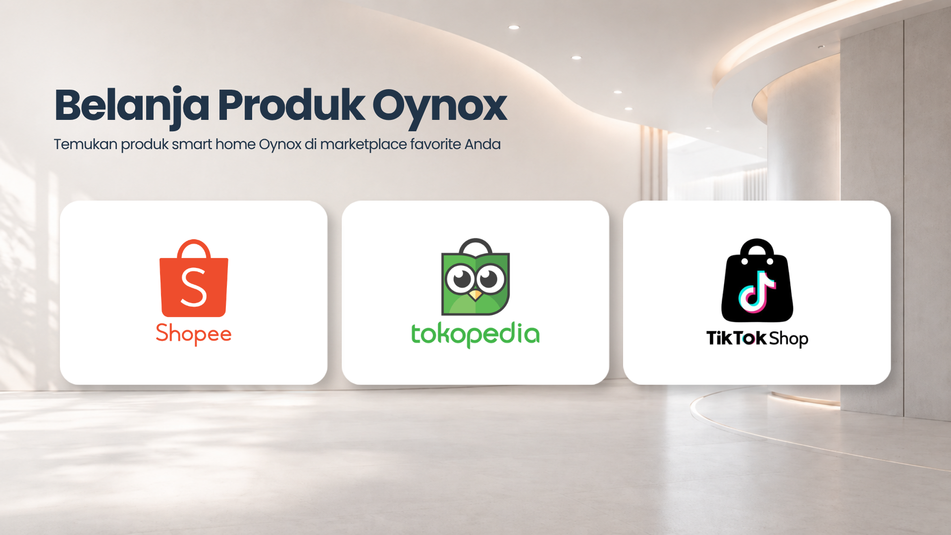 Oynox marketplace flyer showing availability on Shopee, Tokopedia, and TikTok Shop